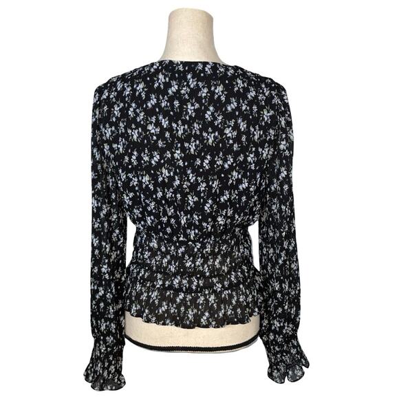 Lucy Paris Black Floral Pleated Tie Front Smock Blouse    Size: US M - Picture 3 of 4